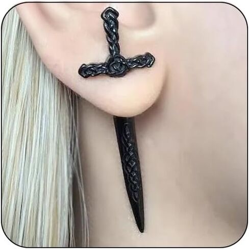 أقراط السيف القوطي للنساء، حلق القرصان خنجر حجر الراين، سيف فاسق أمامي خلفي أقراط مجوهرات قوطي لأزياء الهالوين وإكسسوارات عصر النهضة in Kuwait