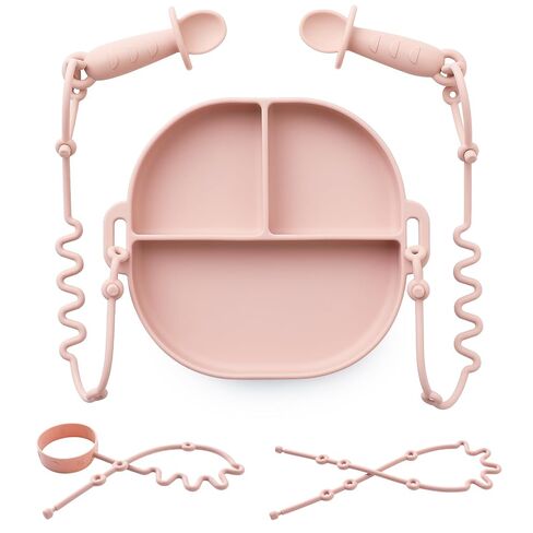 Andy Bear Silicone Plates for Babies with Suction Divided Baby Spoons Silicone Baby Toy Straps All-in-one Plates Silicone Placemat for Babies Toddlers Attachable Tethers & Built-in Suction Cups-Sage in Saudi Arabia