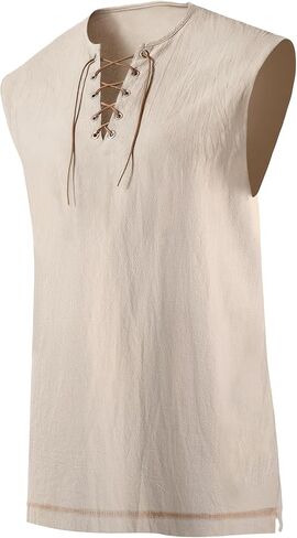 قميص قرصان رجالي من عصر النهضة زي رجالي من القطن والكتان بأربطة قميص عصر النهضة لزي القرصان in Kuwait