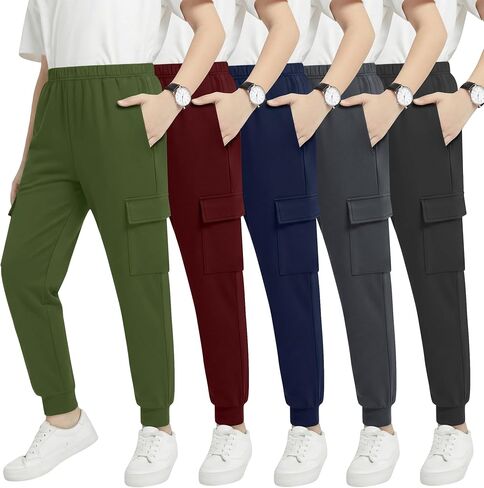 5 قطع من السراويل الرياضية للأولاد والبنات الرياضية للركض بخصر مطاطي كاجوال مع 4 جيوب للأعمار من 5 إلى 14 سنة in Kuwait