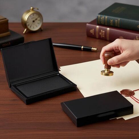 لوحة ختم كبيرة وسادة حبر ختم سوداء مع غطاء مقاس 5.4 × 3.9 بوصة كبيرة للمكتب والمنزل متينة وخفيفة الوزن in Kuwait