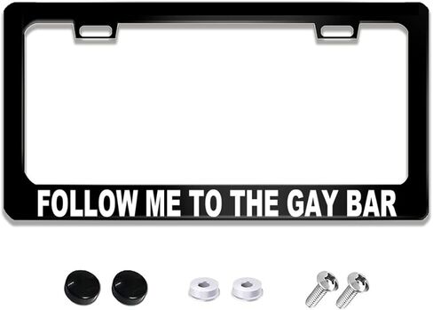 Funny License Plate Frame with Humor Text Gay Pride Rainbow Flag I'm So Gay I Can't Even Drive Straight Stainless Steels Black Car Holder with 2 Holes and Screws 12 x 6 Inch for US Vehicle Standard in Kuwait