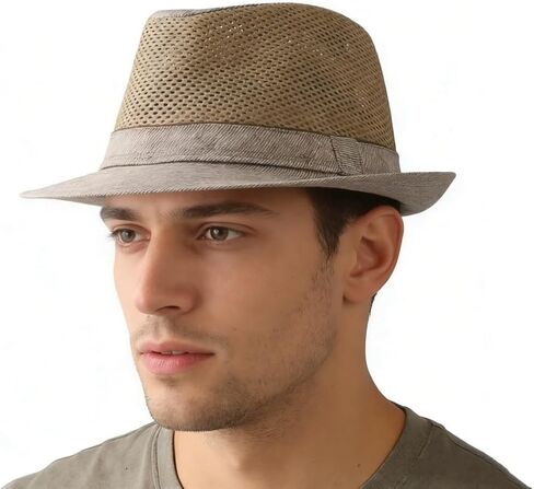 Men Fedora Hat Mesh Panama Sun Hat Summer Trilby Hat Short Brim Beach Hat Vintage 20s Gatsby Hat Dress Bowler Costume Hat in Kuwait