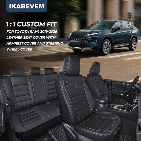 RAV4 Seat Covers Custom for Toyota RAV4 2019 2020 2021 2022 2023 2024 2025 2026 LE,XLE,XLE Premium,Limited,Base,SE Full Set Luxury Faux Leather Seat Cover with Interior Accessories(Black) in Saudi Arabia