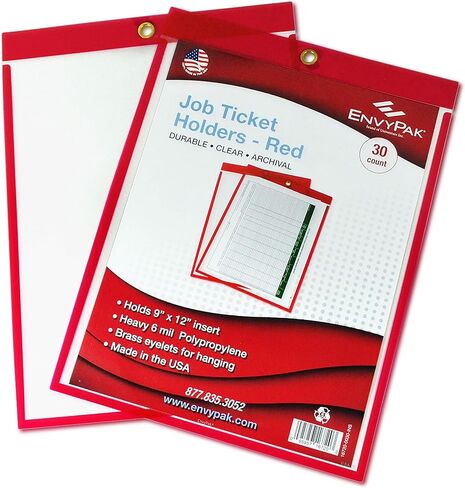 حاملات تذاكر العمل EnvyPak - 22.86 سم × 30.48 سم - عبوة من 30 قطعة (حمراء) تحميل علوي مع فتحة للتعليق in Kuwait