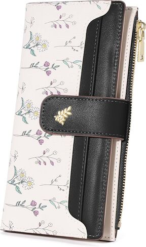 Womens Wallet Slim Thin RFID Blocking Floral Vegan Leather Card Holder Bifold Long Ladies Wallet with Zipper Pocket (Green) in Saudi Arabia