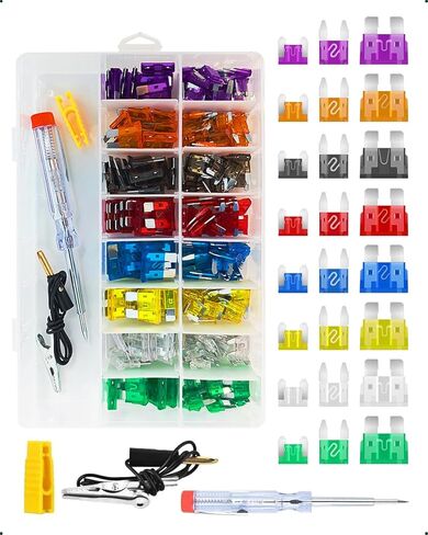 مجموعة مصهر السيارة Unee 120 قطعة قياسية صغيرة الحجم مع جهاز اختبار سحب للسيارات والشاحنات RV والدراجات النارية والإصلاح الكهربائي في حالات الطوارئ (ثلاثة أحجام، ثمانية من كل منها: 3A/5A/7.5A/10A/15A/20A/25A/30A) in Kuwait