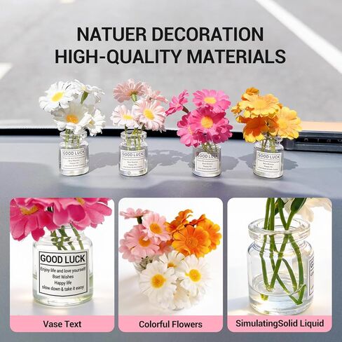 ديكورات لوحة قيادة السيارة من ديزي - 4 قطع من إكسسوارات الزهور الصغيرة للنساء - مزهريات آمنة قابلة للإزالة وخالية من الالتصاق كهدية للسيارة الجديدة in Kuwait