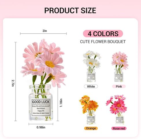 ديكورات لوحة قيادة السيارة من ديزي - 4 قطع من إكسسوارات الزهور الصغيرة للنساء - مزهريات آمنة قابلة للإزالة وخالية من الالتصاق كهدية للسيارة الجديدة in Kuwait