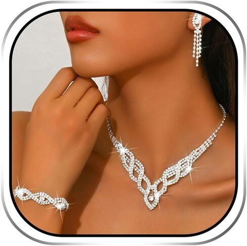 Sixexey Rhinestone Bridal Wedding Jewelry Set Silver Prom Jewelry Accessories for Women in Saudi Arabia