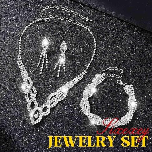 Sixexey Rhinestone Bridal Wedding Jewelry Set Silver Prom Jewelry Accessories for Women in Saudi Arabia