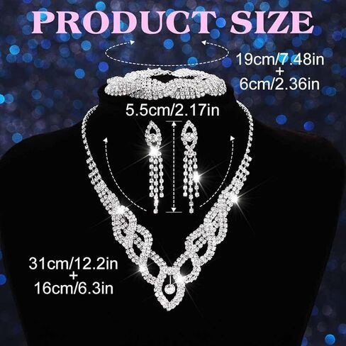 Sixexey Rhinestone Bridal Wedding Jewelry Set Silver Prom Jewelry Accessories for Women in Saudi Arabia