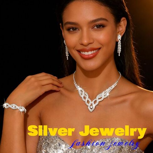 Sixexey Rhinestone Bridal Wedding Jewelry Set Silver Prom Jewelry Accessories for Women in Saudi Arabia