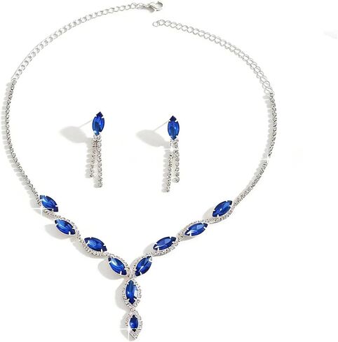 Rrdaily Dainty Colorful Rhinestone Jewelry Set for Women,Shining Statement Pendant Necklace Drop Dangle Earrings,Charm Formal Evening Banquet Jewelry Gifts in Saudi Arabia