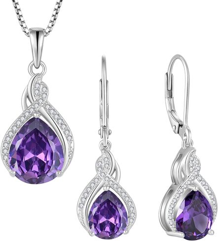 Infinity Teardrop Jewelry Set for Women Amethyst Necklace & Earrings February Birthstone Jewelry in Saudi Arabia