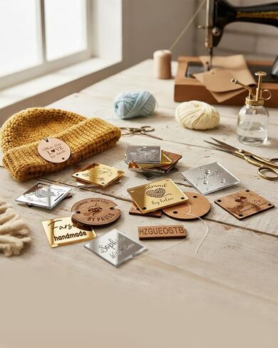 50Pcs Custom Crochet Tags, Personalised Rectangle Tags for Crochet Projects, Wooden and Acrylic Knitting Labels for Handmade Items in Saudi Arabia