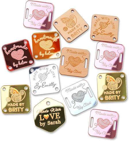 50Pcs Custom Crochet Tags, Personalised Rectangle Tags for Crochet Projects, Wooden and Acrylic Knitting Labels for Handmade Items in Saudi Arabia