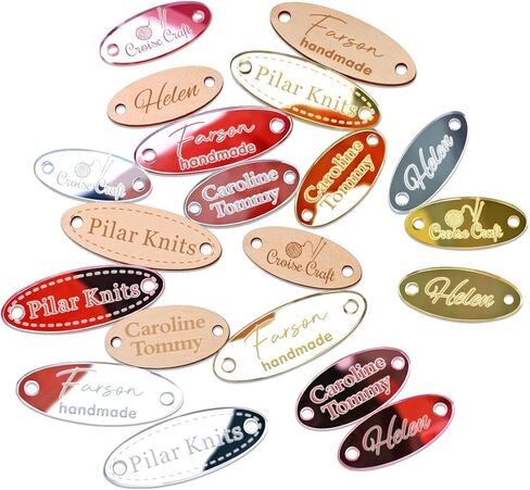 50Pcs Custom Crochet Tags, Personalised Rectangle Tags for Crochet Projects, Wooden and Acrylic Knitting Labels for Handmade Items in Saudi Arabia