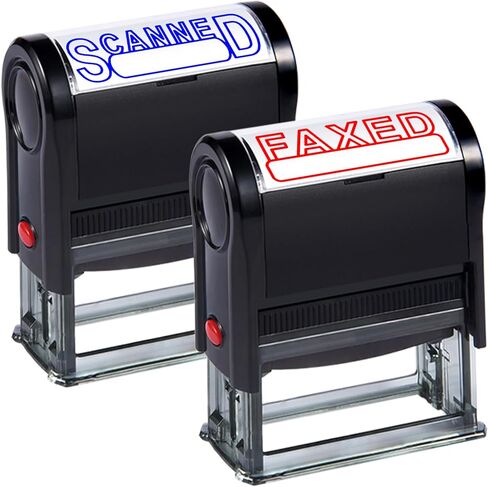 Self Inking Faxed and Scanned Stamps Set for Office Supply Refillable Scanned Faxed Stamp Set for Business Supplies Blue Scann Stamps Red Fax Stamps Message Stamp for Document Management in Kuwait
