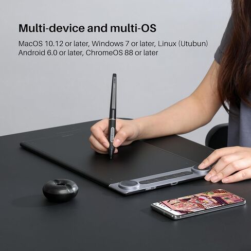 HUION Inspiroy Dial 2 10.5 × 6.56 بوصة كمبيوتر لوحي رسم رسومات لاسلكي يعمل بتقنية البلوتوث مع قلم مزدوج خالي من البطارية للفن الرقمي وتصميم الرسومات، متوافق مع أجهزة Mac وWindows وLinux وAndroid in Kuwait