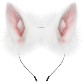 عصابة رأس مصنوعة يدويًا من الفرو الصناعي على شكل أذن الذئب من Animal لإكسسوارات شعر حفلات الهالوين in Kuwait