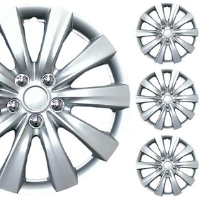 غطاء عجلة سيارة فضي عالمي مقاس 16 بوصة/مجموعة Hubcap | أداة بديلة | مجموعة من 4 | مناسب عالمي لحواف المخزون الأساسية مقاس 16 بوصة in Kuwait