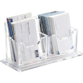 Acrylic Business Card Holder for Desk, 2 Slot Vertical Clear Business Card Display Stand Desktop Name Cards Organizer for Office Home Exhibition，120 Card Capacity in Saudi Arabia