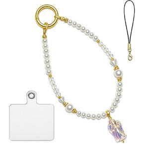 Crystal Glass Phone Charm Wrist Strap, Universal Beaded Lanyard for All Cell Phones, Detachable 360° Metal Clip Anti-Lost Chain for Case Key Camera, Aesthetic Gift in Saudi Arabia