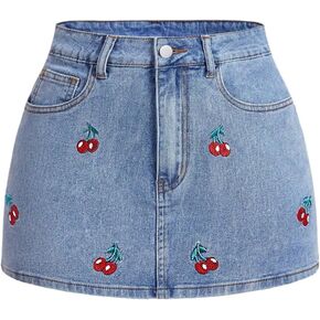 WDIRARA المرأة الكرز المطرزة القوس عقدة Bodycon الدنيم تنورة Y2k تمتد جان التنانير الصغيرة in Kuwait