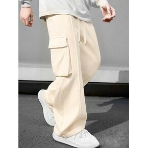 Men's Casual Cargo Pants with Drawstring & Pockets, Comfortable Straight-Leg Workwear Style for Fashion & Outdoor in Kuwait