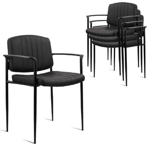 كرسي غرفة انتظار قابل للتكديس من كلاتينا مع مسند للذراعين، كراسي استقبال مريحة من الجلد، كرسي مكتب ثابت بدون عجلات للمؤتمر، اللوبي، الجانب، المدرسة، أسود، أرجيل، عبوتان in Kuwait