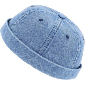 Brimless Caps for Men, Vintage Denim Hat, Rolled Cuff Docker Brimless Hat Sailor Beanie for Hip Hop Dancing Watch Cap in Kuwait