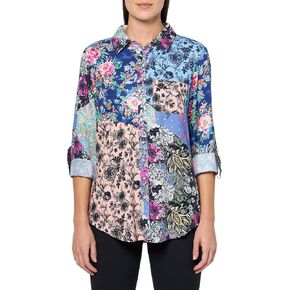 TRU Luxe Women's Mixed Print Button Up Shirt with Roll Sleeves in Saudi Arabia