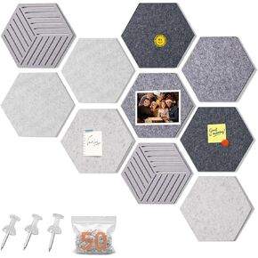 FOCHIER F 10PCS Hexagon Cork Boards for Walls Decor,12"*10.2" Felt Bulletin Board Tiles Sets for Home Office Class Kitchen with 50 Push Pins,Self Adhesive DIY Pin Board for Photos Memos in Kuwait