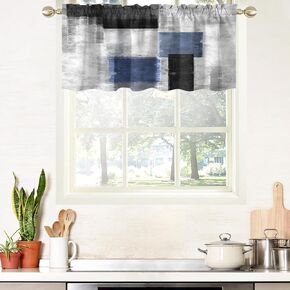 AAtter Teal Black and Grey Kitchen Valance Curtain for Window Turquoise Aqua Gray Silver White Geometric Art Small Short Home Living Room Bedroom Bathroom Drapes Fabric 1 Panel, 52" W x 18" L, Modern in Saudi Arabia