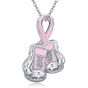 قلادة سرطان الثدي من الفضة الإسترلينية للتوعية بسرطان الثدي، قفاز ملاكمة، مجوهرات هدية للأمهات in Kuwait