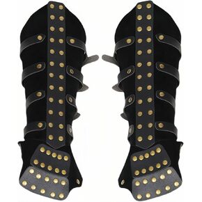 واقيات للذراع من الجلد من العصور الوسطى مزودة بمسامير نحاسية، باللون الأسود، وأشرطة بإبزيم قابلة للتعديل in Kuwait