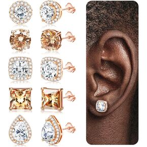 jerywe 5 أزواج 316l الجراحية الصلب مكعب زركونيا أقراط للنساء الرجال هيبوالرجينيك تشيكوسلوفاكيا القرط مداخن رائعة مقلد الماس مربع جولة الدمعة هالة الأقراط للنساء العصرية in Kuwait