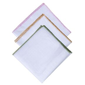 منديل رجالي مربع من الكتان الأبيض الصلب مع حواف مطرزة ملونة (عبوة من 3 قطع - Harvest Gold، Hunter، Baby Pink) in Kuwait