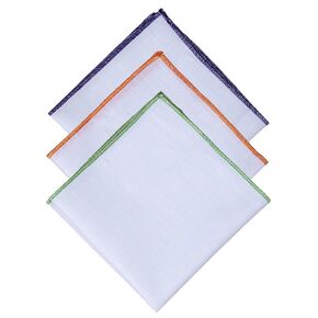 منديل رجالي مربع من الكتان الأبيض الصلب مع حواف مطرزة ملونة (عبوة من 3 قطع - Harvest Gold، Hunter، Baby Pink) in Kuwait