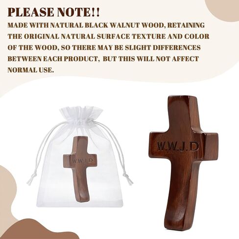 10 قطع من صليب خشبي مصنوع يدويًا من WWJD - W.W.J.D، ماذا سيفعل يسوع صليب صلاة الجيب، هدايا عيد الفصح الدينية مع أكياس الأورجانزا (بني) in Kuwait