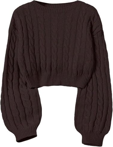 SOLY HUX Women's Cable Knit Crop Sweater Crew Neck Long Sleeve Knit Tops Fall Pullover Clothes in Saudi Arabia