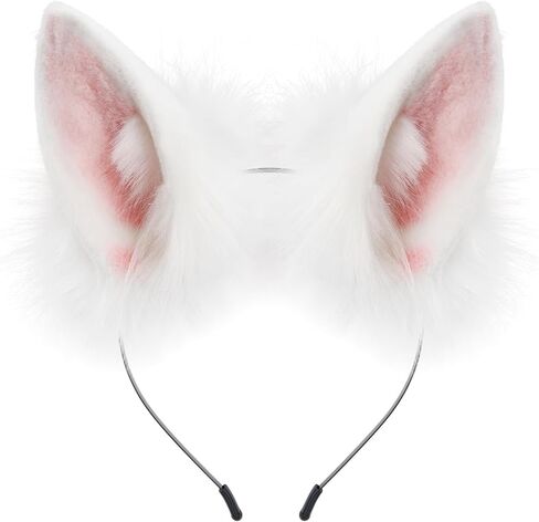 عصابة رأس مصنوعة يدويًا من الفرو الصناعي على شكل أذن الذئب من Animal لإكسسوارات شعر حفلات الهالوين in Kuwait