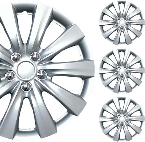 غطاء عجلة سيارة فضي عالمي مقاس 16 بوصة/مجموعة Hubcap | أداة بديلة | مجموعة من 4 | مناسب عالمي لحواف المخزون الأساسية مقاس 16 بوصة in Kuwait