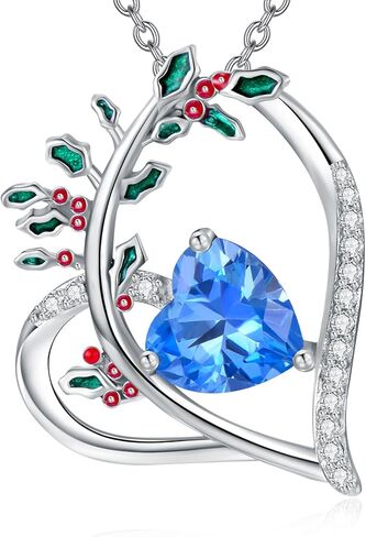 Birth Flower Necklaces 925 Sterling Silver Birthstone Necklace Birth Month Flower Necklace for Women Floral Heart Pendant Jewelry Birthday Gifts for Mother Wife Friends in Kuwait