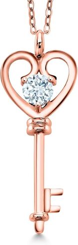 Gem Stone King 18K Rose Gold Plated Silver Heart Key Pendant Necklace For Women | Round 5MM | Gemstone Birthstone | Mom Wife Birthday Anniversary Graduation Gifts | With 18 Inch Silver Chain in Saudi Arabia
