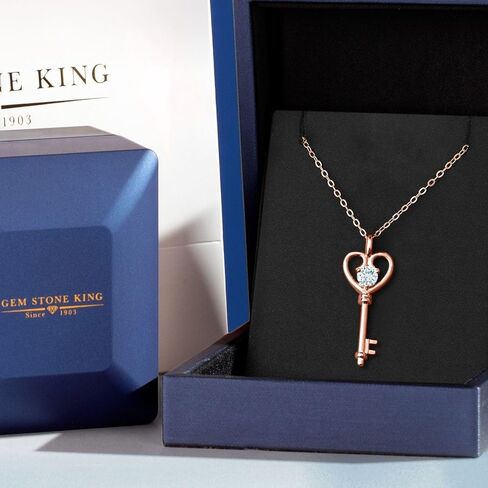 Gem Stone King 18K Rose Gold Plated Silver Heart Key Pendant Necklace For Women | Round 5MM | Gemstone Birthstone | Mom Wife Birthday Anniversary Graduation Gifts | With 18 Inch Silver Chain in Saudi Arabia
