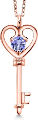 Gem Stone King 18K Rose Gold Plated Silver Heart Key Pendant Necklace For Women | Round 5MM | Gemstone Birthstone | Mom Wife Birthday Anniversary Graduation Gifts | With 18 Inch Silver Chain in Saudi Arabia