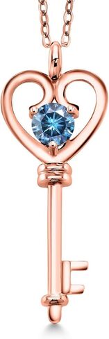 Gem Stone King 18K Rose Gold Plated Silver Heart Key Pendant Necklace For Women | Round 5MM | Gemstone Birthstone | Mom Wife Birthday Anniversary Graduation Gifts | With 18 Inch Silver Chain in Saudi Arabia