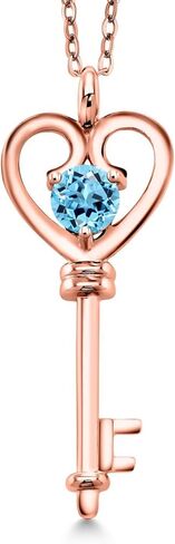 Gem Stone King 18K Rose Gold Plated Silver Heart Key Pendant Necklace For Women | Round 5MM | Gemstone Birthstone | Mom Wife Birthday Anniversary Graduation Gifts | With 18 Inch Silver Chain in Saudi Arabia